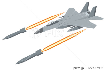 ミサイルを発射する戦闘機のイメージイラスト 127477993