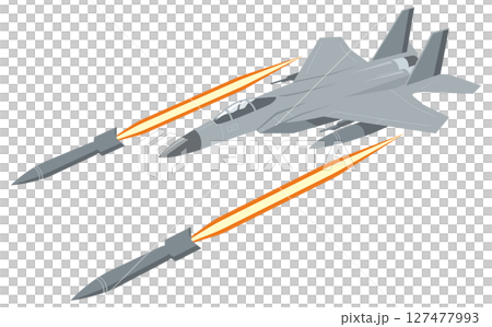 ミサイルを発射する戦闘機のイメージイラスト 127477993