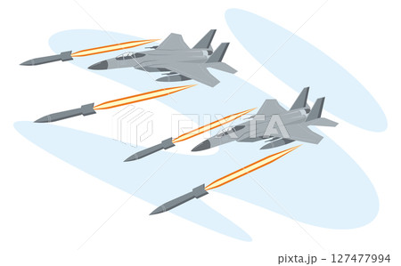 ミサイルを発射する戦闘機のイメージイラスト 127477994