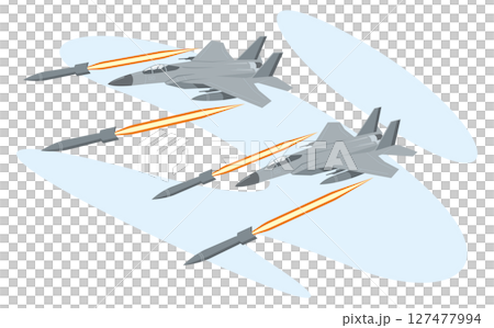 ミサイルを発射する戦闘機のイメージイラスト 127477994