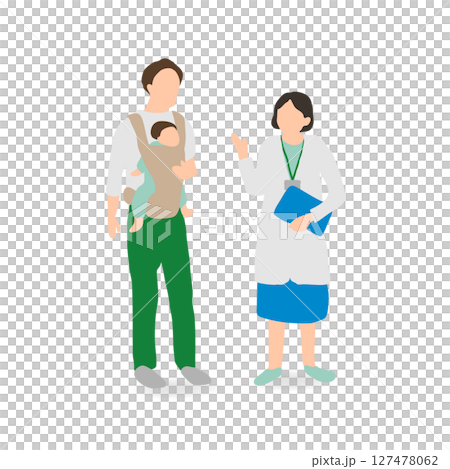 父親と赤ちゃん、保健師が話しているイラスト(健診サポート) 父親と赤ちゃん、保健師が話しているイラスト(健診サポート) 127478062