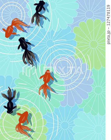 夏素材　和風花柄の背景と金魚 127478119