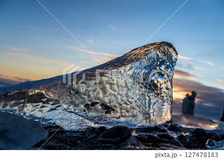 Reflections on Diamond Beach, Iceland 127478183