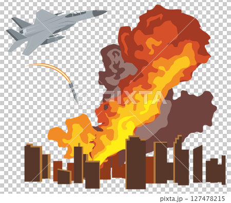 一架戰鬥機向城市投擲炸彈的插圖 127478215