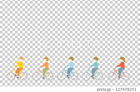 カラフルな自転車に乗る人々のフレーム 127478251