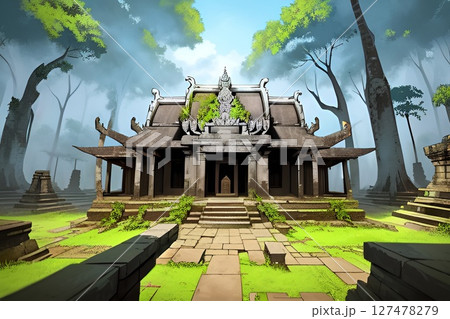 ゲーム背景　カンボジアにある寺院遺跡モチーフ風景 127478279