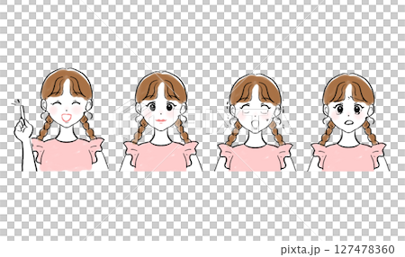 一群情緒女孩的面部表情（喜悅、憤怒、悲傷、意識）/手繪風格插圖 127478360
