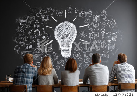 A conceptual business image illustrating teamwork and innovation. Generative AI A conceptual business image illustrating teamwork and innovation. Generative AI 127478522