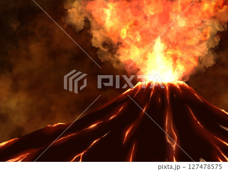 夜に煙を上げて大噴火をおこす火山 夜に煙を上げて大噴火をおこす火山 127478575