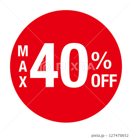 ”MAX40%OFF ”の文字入り 円形のベクターイラスト 赤色 白文字 背景透過 ”MAX40%OFF ”の文字入り 円形のベクターイラスト 赤色 白文字 背景透過 127478652