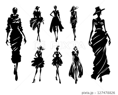 fashion models silhouettes, catwalk glamour sophistication luxury 127478826