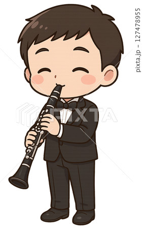 クラリネットを吹くタキシードの男の子 クラリネットを吹くタキシードの男の子 127478955