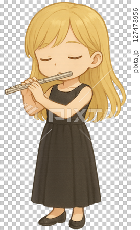 Girls blowing a flute 127478956