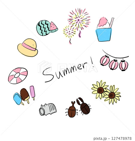 手描き 夏イメージ イラスト カラー 手描き 夏イメージ イラスト カラー 127478978