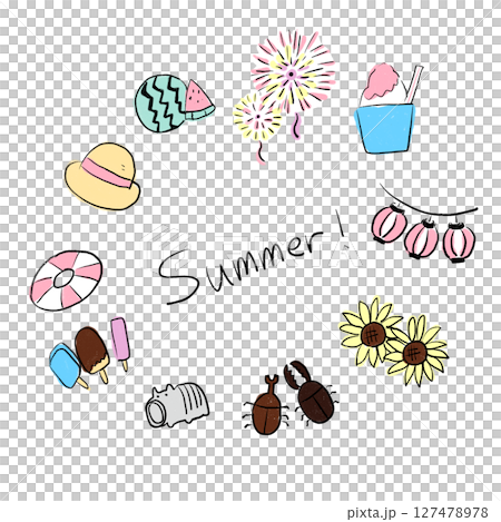 手描き 夏イメージ イラスト カラー 手描き 夏イメージ イラスト カラー 127478978
