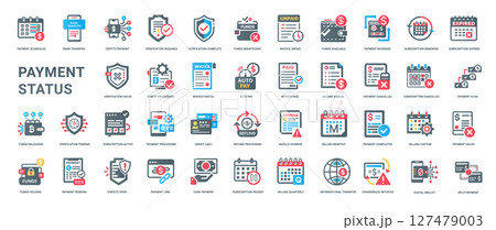 payment status flat icons set, available reversed insufficient unpaid 127479003