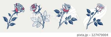 four rose flower designs glorious style, success prosperity joy happiness 127479004