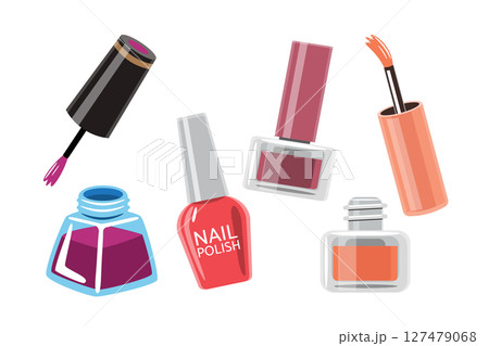 Set of Colorful Nail Polish Bottles and Brushes	 127479068