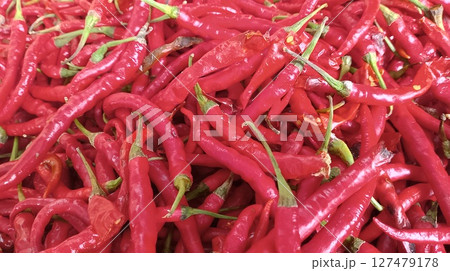 red hot chili peppers in a market red hot chili peppers in a market 127479178