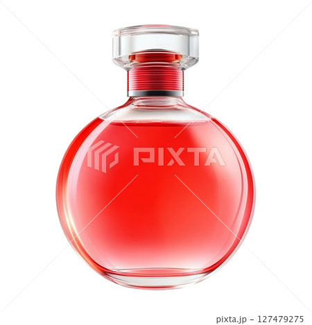 A stylish perfume bottle with a red liquid inside, perfect for advertising or design projects 127479275