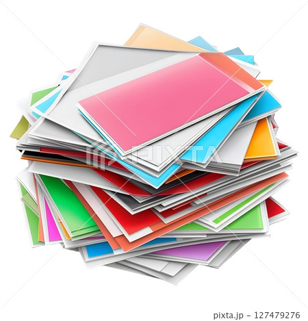 A colorful stack of papers and documents creates a vibrant and organized visual 127479276