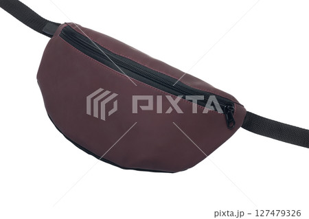 Stylish burgundy leather waist bag with a black zipper and strap, ideal for everyday use Stylish burgundy leather waist bag with a black zipper and strap, ideal for everyday use 127479326
