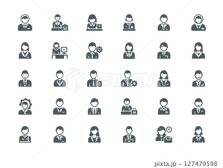 diverse employees clerks managers businesswomen businessmen office set icons 127479598