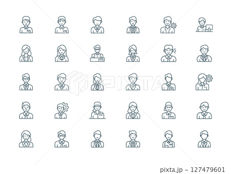 diverse professionals office settings conveying concepts employment management business collection line art icons diverse professionals office settings conveying concepts employment management business collection line art icons 127479601