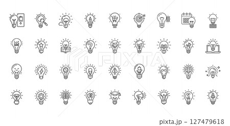 collection light bulb icons concepts like innovation research creativity problem-solving incorporating elements 127479618