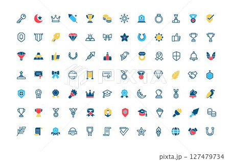 collection award recognition trophy cup badge icons flat design, Reward Honor Champion Prize 127479734