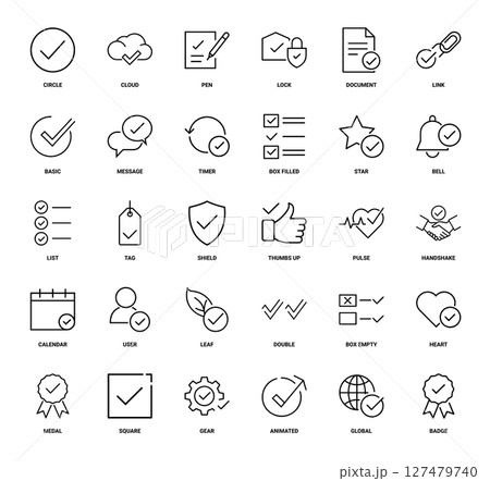 checkmark symbol essential elements collection, list tag shield bell 127479740