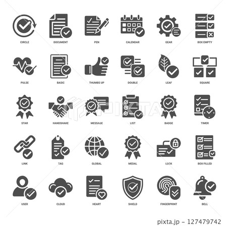 check mark essential elements icons set basic design specific action 127479742