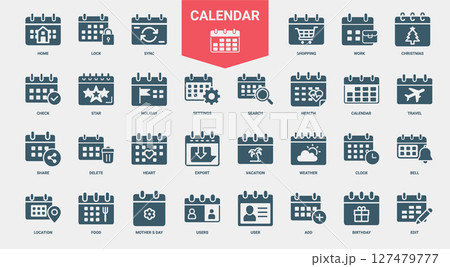 calendar icons collection, events holiday star flag settings 127479777