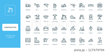 themed construction icon set showcasing tools equipment safety measures used construction projects themed construction icon set showcasing tools equipment safety measures used construction projects 127479794