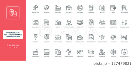 bureaucratic icon set visually hurdles frustrations faced by small entrepreneurs 127479821
