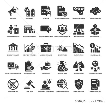 business crises challenges collection glyph icons, Team Employee Communication Downtime 127479825