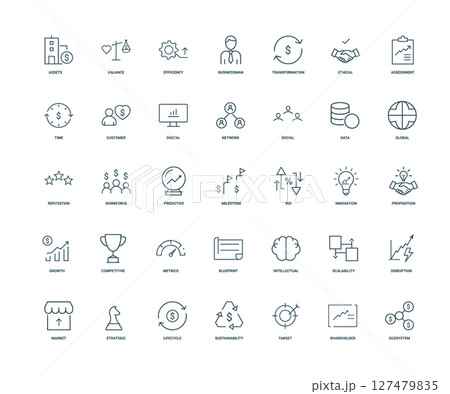 business value line icons concepts strategies, Innovation Milestone Proposition ROI 127479835