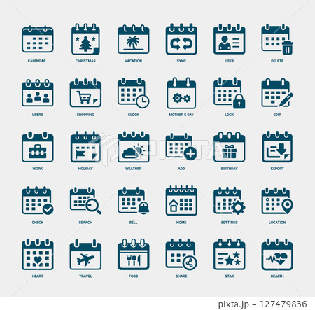 calendar icons collection, symbols events actions categories 127479836