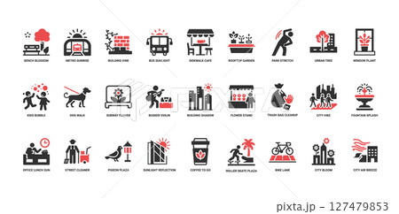 collection city urban modern themed icons, urban living 127479853