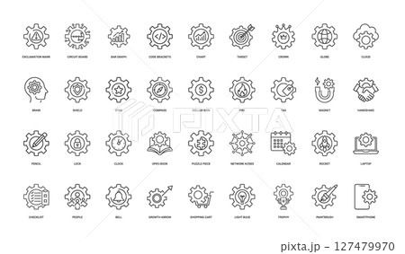 gear symbol with various design elements essential icon set 127479970