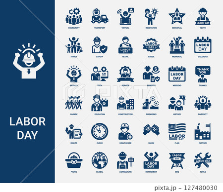 labor day collection dark blue icons 127480030
