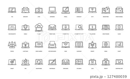 collection laptop icons concepts like communication security creativity functionality 127480039