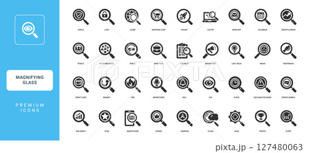 collection icons magnifying glass collection icons magnifying glass 127480063