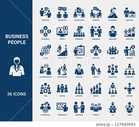 business people icons, delegation negotiation collaboration among concepts, Investor Work Board Coaching life 127480093