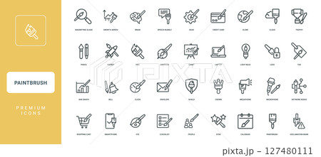 collection linear icons paintbrush theme diverse concepts applications 127480111