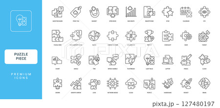 puzzle piece theme diverse concepts applications collection linear icons puzzle piece theme diverse concepts applications collection linear icons 127480197