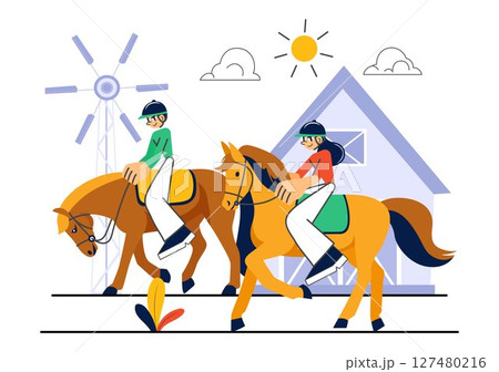 Horse Riding Vector Illustration Featuring...のイラスト素材 [127480216] - PIXTA