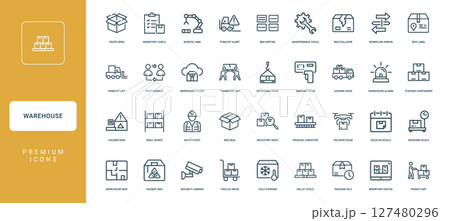 warehouse operations logistics collection line icons activities equipment 127480296