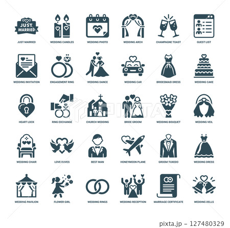 wedding icon set, Invitation Ring Engagement 127480329