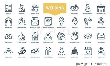 collection wedding themed icons marriage ceremonies, Music Guests Party Happiness 127480330